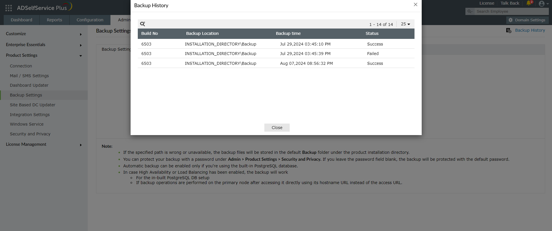 Backup History